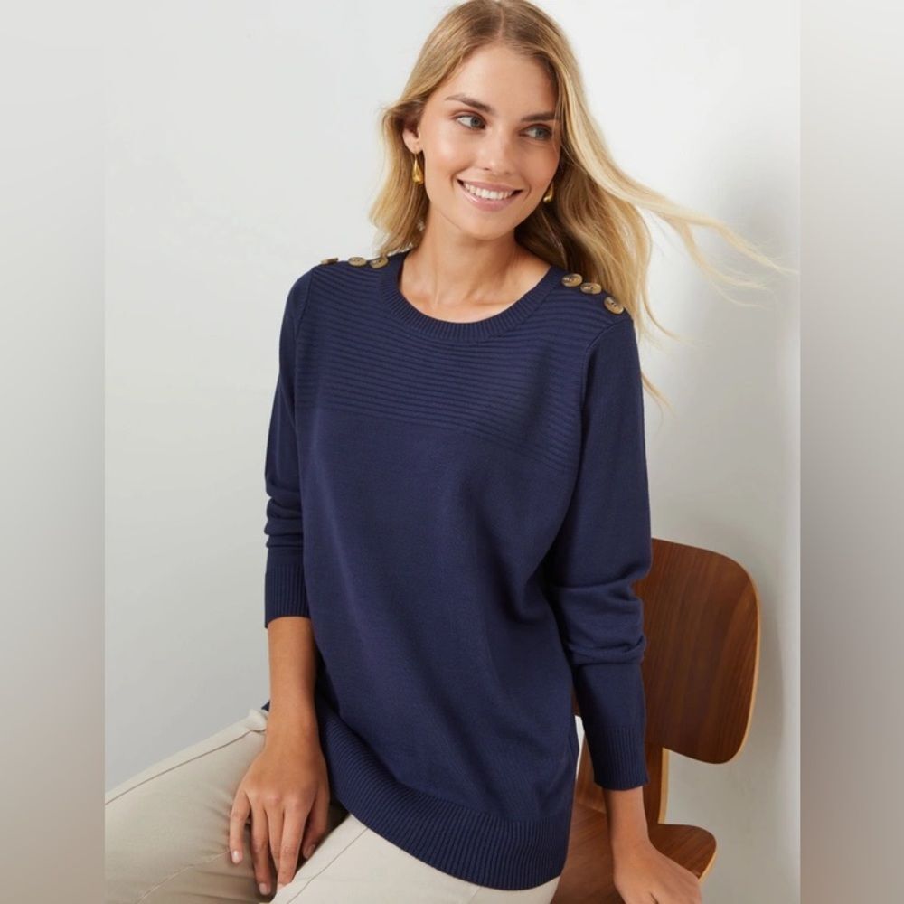 Noni B button rib‎ yoke jumper sweater Navy size Small nwt